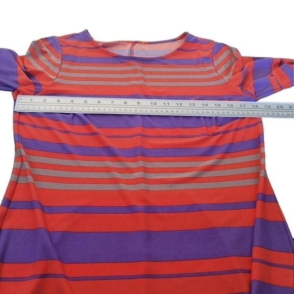 DONNA Morgan Dress Size 12 Orange Striped Shift Knee Length Short Sleeve - Picture 4 of 7